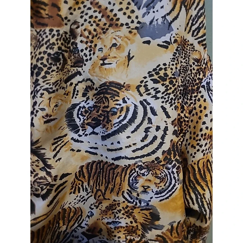 Vintage 1980s 100% Silk Cat Windbreaker Coat Lions Tigers Leopard Sz Medium - Picture 3 of 11